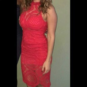 Gorgeous red lace cut out midi dress